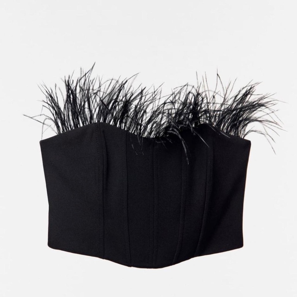 Zara black feather corset top size medium new with tags
